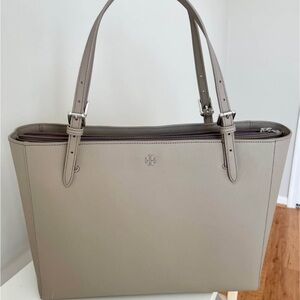 Tory Burch Taupe Leather Double-Handle Tote